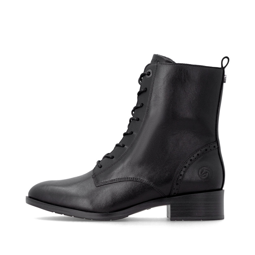 Remonte D3U71-00 women's wide black leather zip & lace ankle boots, inner side view.