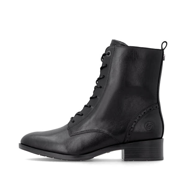 Remonte D3U71-00 women's wide black leather zip & lace ankle boots, inner side view.