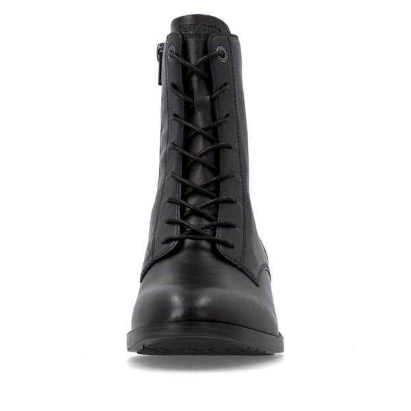 Remonte D3U71-00 women's wide black leather zip & lace ankle boots, front view.