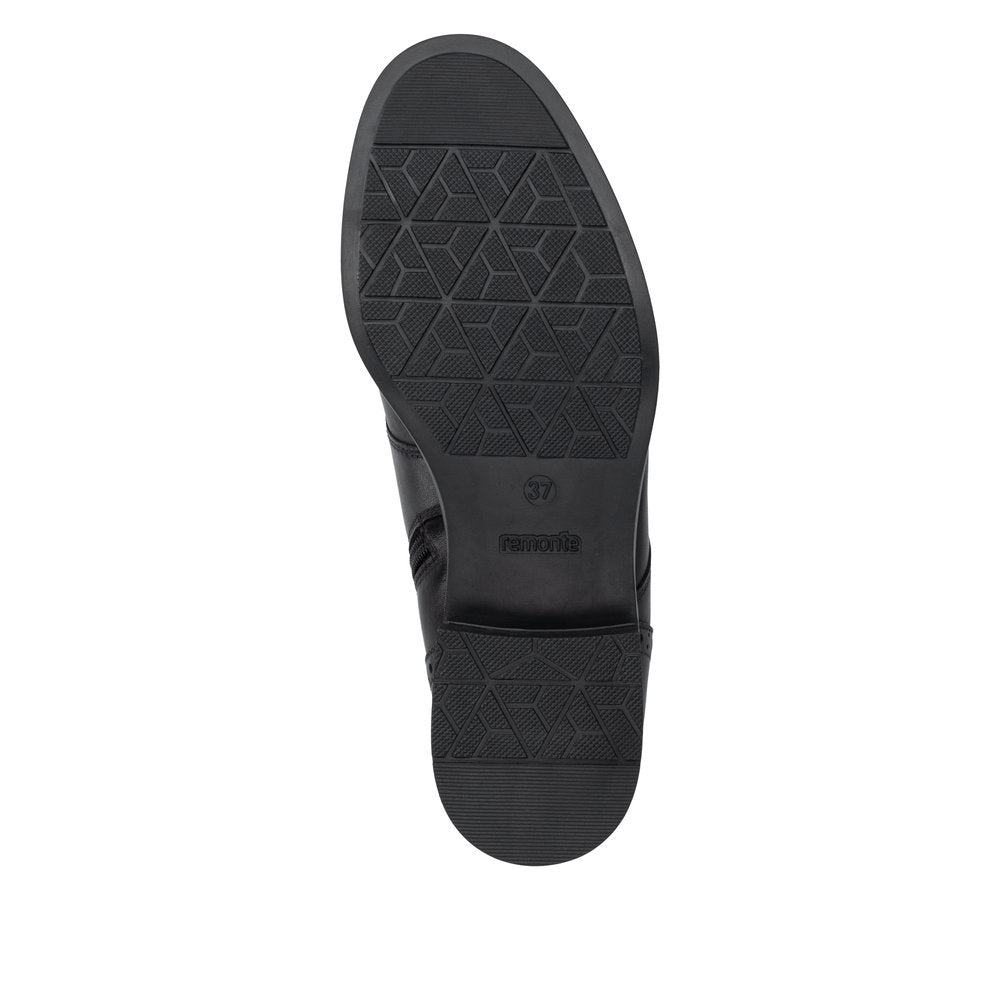 Remonte D3U71-00 women's wide black leather zip & lace ankle boots, sole and tread view.