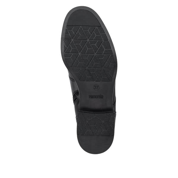 Remonte D3U71-00 women's wide black leather zip & lace ankle boots, sole and tread view.