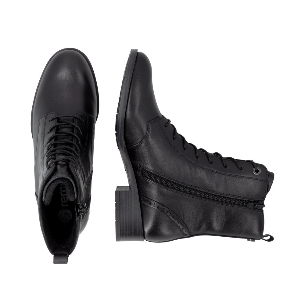Remonte D3U71-00 women's wide black leather zip & lace ankle boots, two-angle product view.