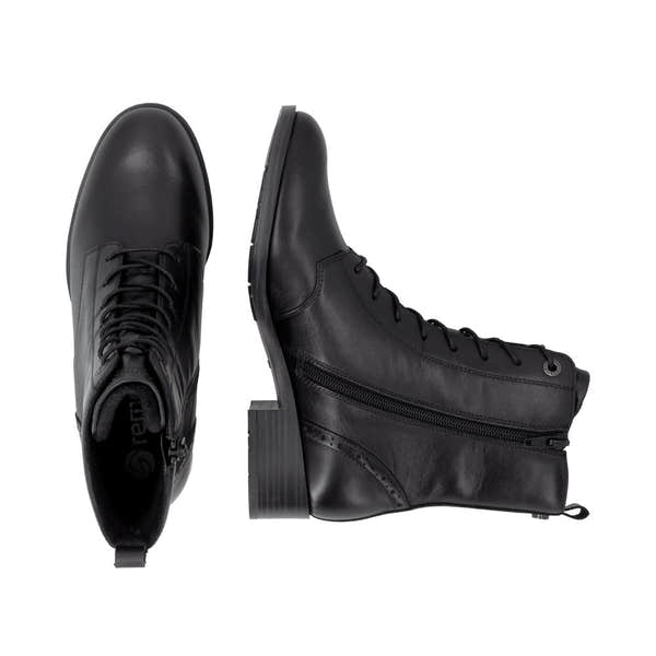 Remonte D3U71-00 women's wide black leather zip & lace ankle boots, two-angle product view.