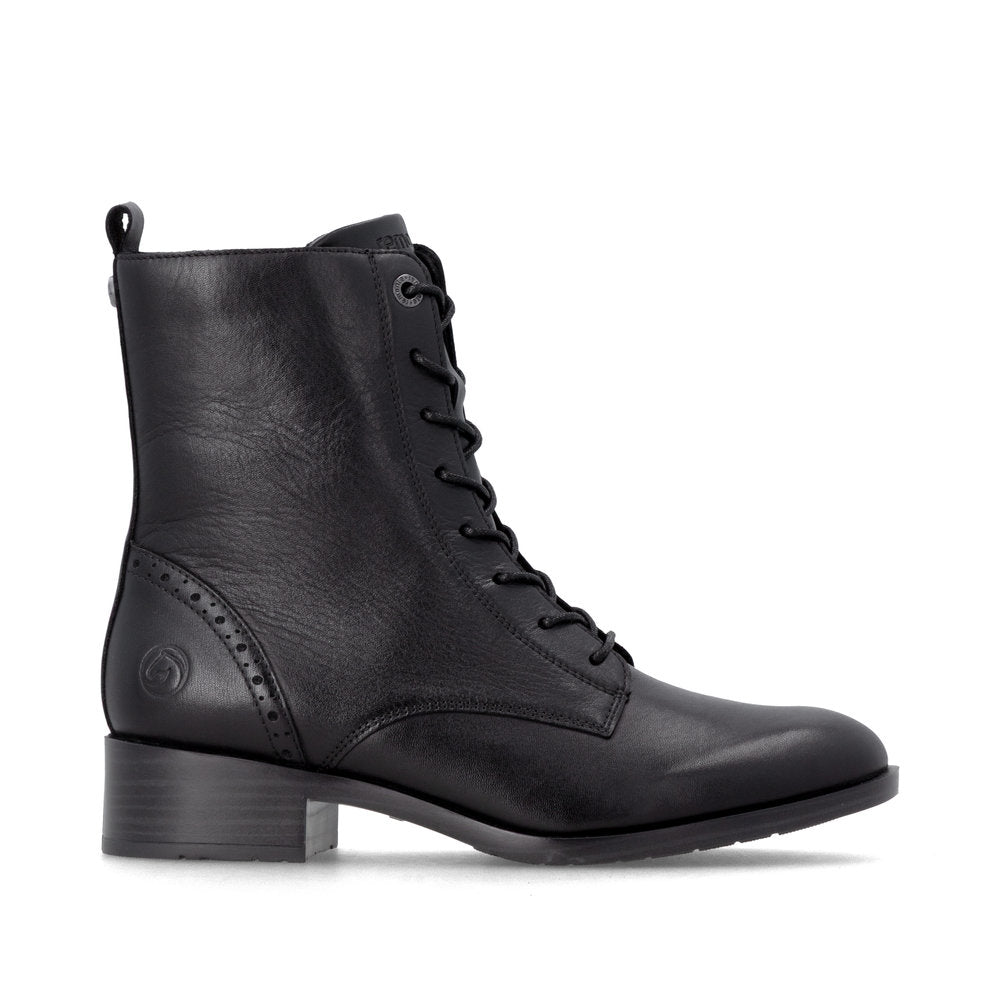 Remonte D3U71-00 women's wide black leather zip & lace ankle boots, opposite side view.