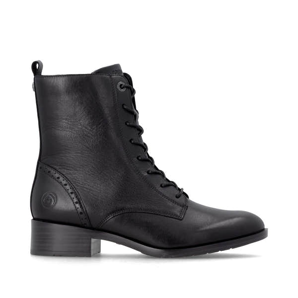 Remonte D3U71-00 women's wide black leather zip & lace ankle boots, opposite side view.