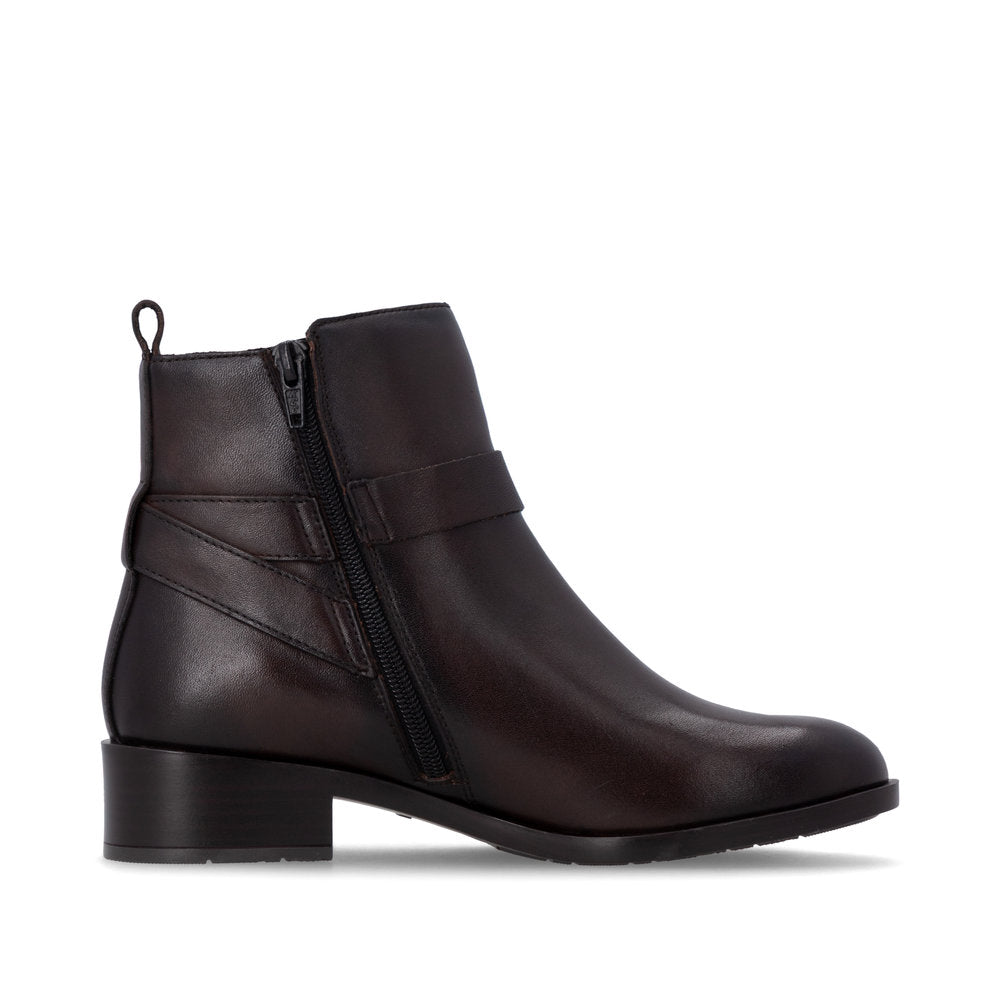 Remonte D3U72-25 women's wide brown leather side zip ankle boots, outer side view.
