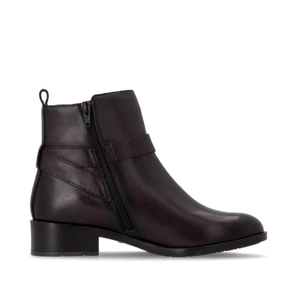 Remonte D3U72-25 women's wide brown leather side zip ankle boots, outer side view.