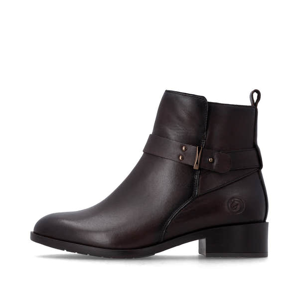 Remonte D3U72-25 women's wide brown leather side zip ankle boots, inner side view.
