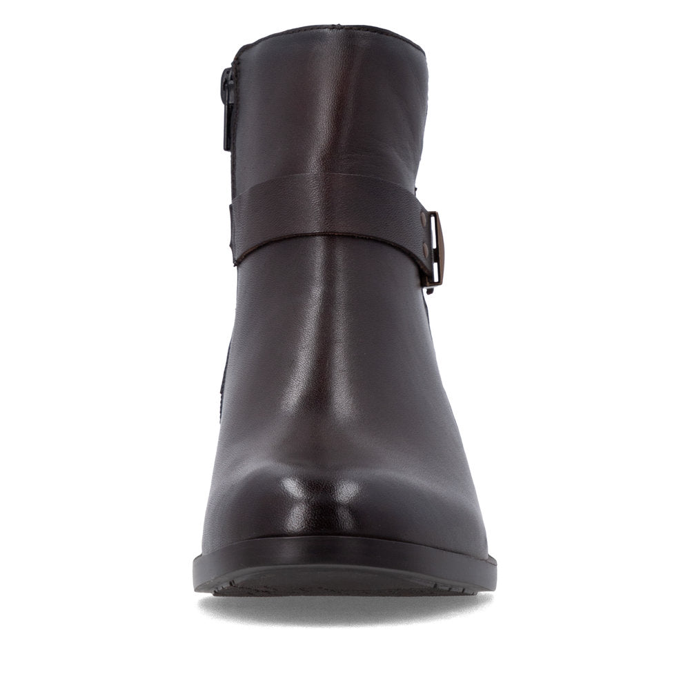 Remonte D3U72-25 women's wide brown leather side zip ankle boots, front view.