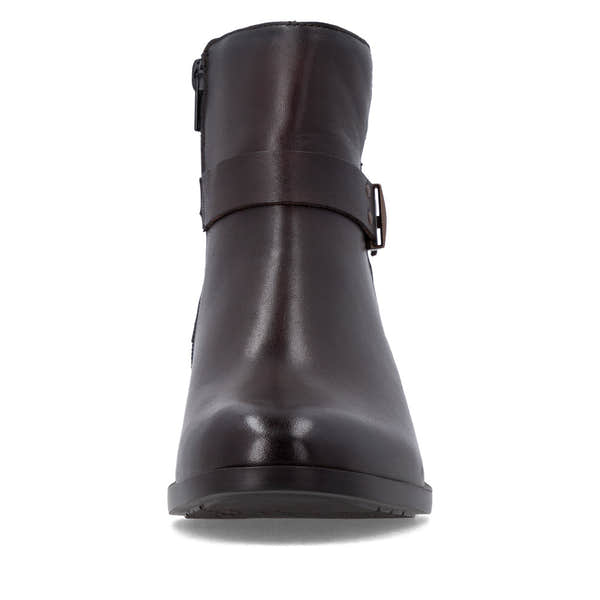 Remonte D3U72-25 women's wide brown leather side zip ankle boots, front view.