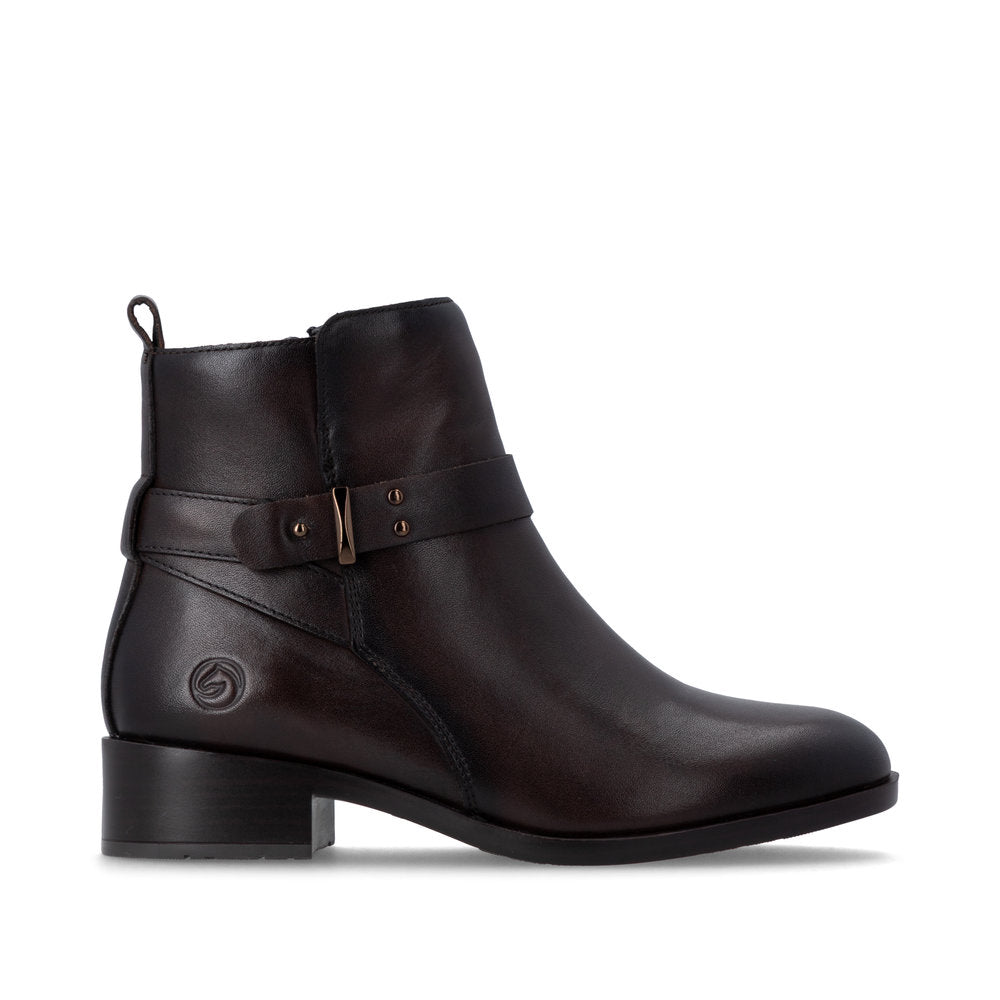 Remonte D3U72-25 women's wide brown leather side zip ankle boots, opposite side view.