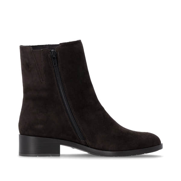 Remonte D3U73-25 women's wide brown suede side zip ankle boots, outer side view.