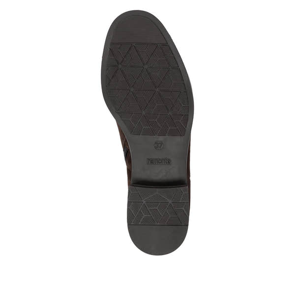 Remonte D3U73-25 women's wide brown suede side zip ankle boots, sole and tread view.