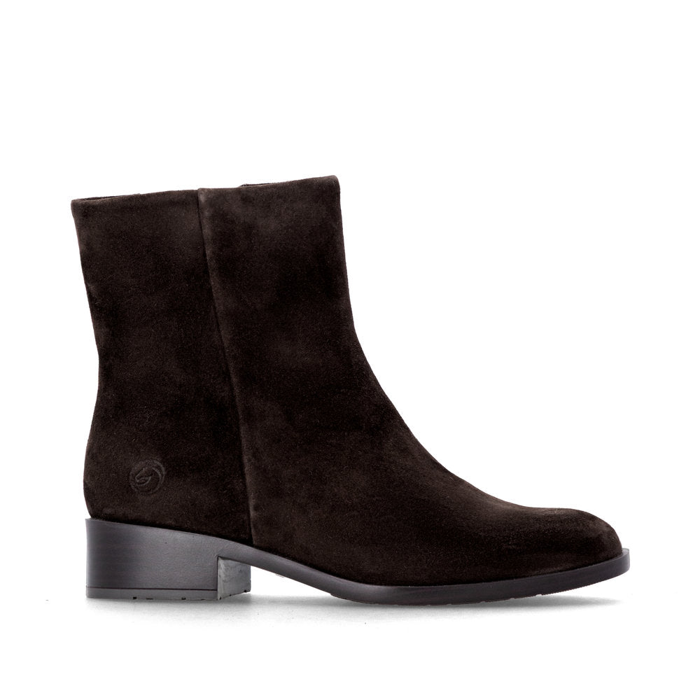 Remonte D3U73-25 women's wide brown suede side zip ankle boots, opposite side view.