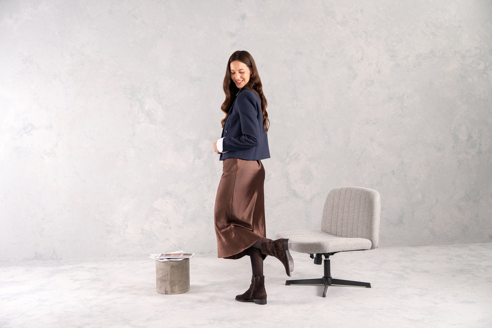 Remonte D3U73-25 women's wide brown suede side zip ankle boots, lifestyle view 6 of 20.