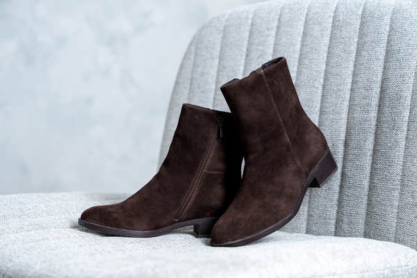 Remonte D3U73-25 women's wide brown suede side zip ankle boots, lifestyle view 12 of 20.