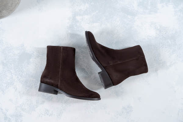 Remonte D3U73-25 women's wide brown suede side zip ankle boots, lifestyle view 3 of 20.