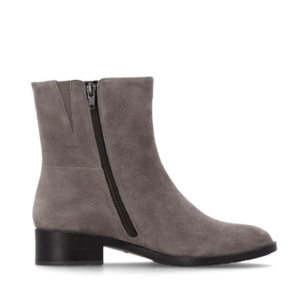 Remonte D3U73-42 women's wide grey suede side zip ankle boots, outer side view.