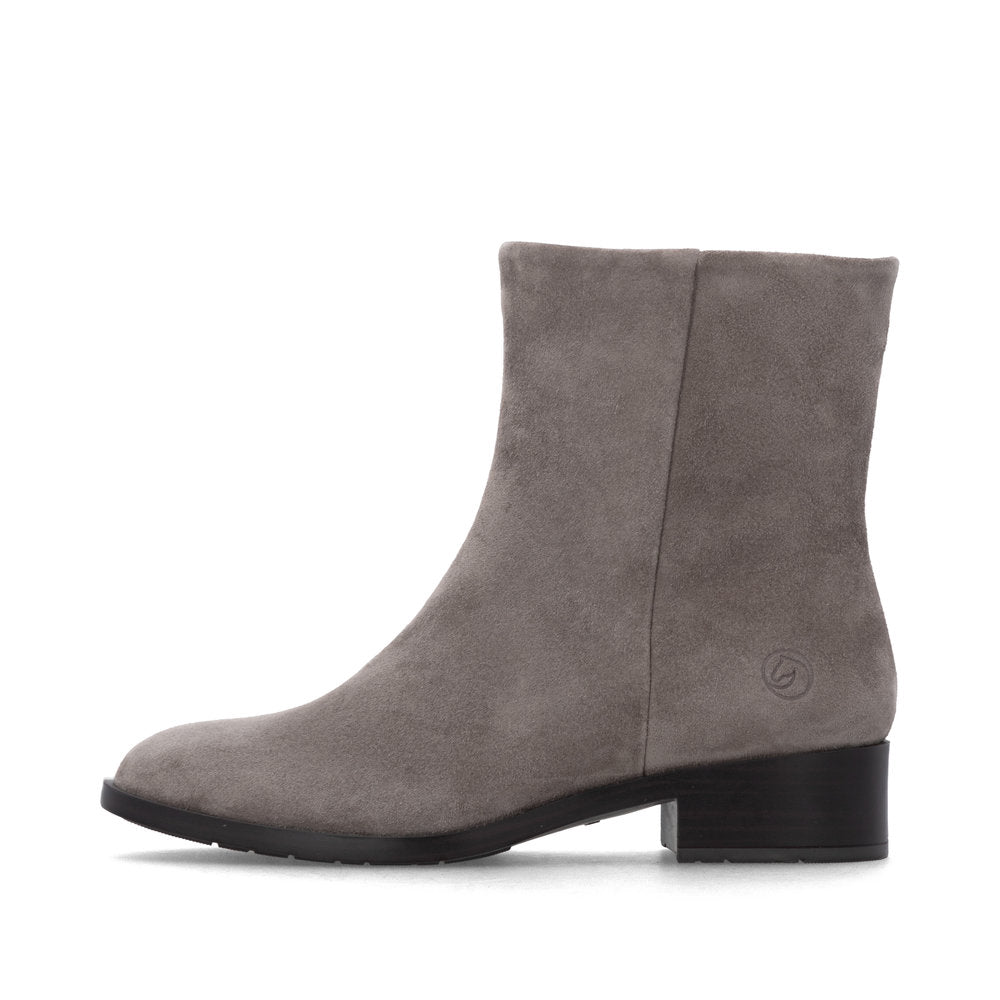 Remonte D3U73-42 women's wide grey suede side zip ankle boots, inner side view.