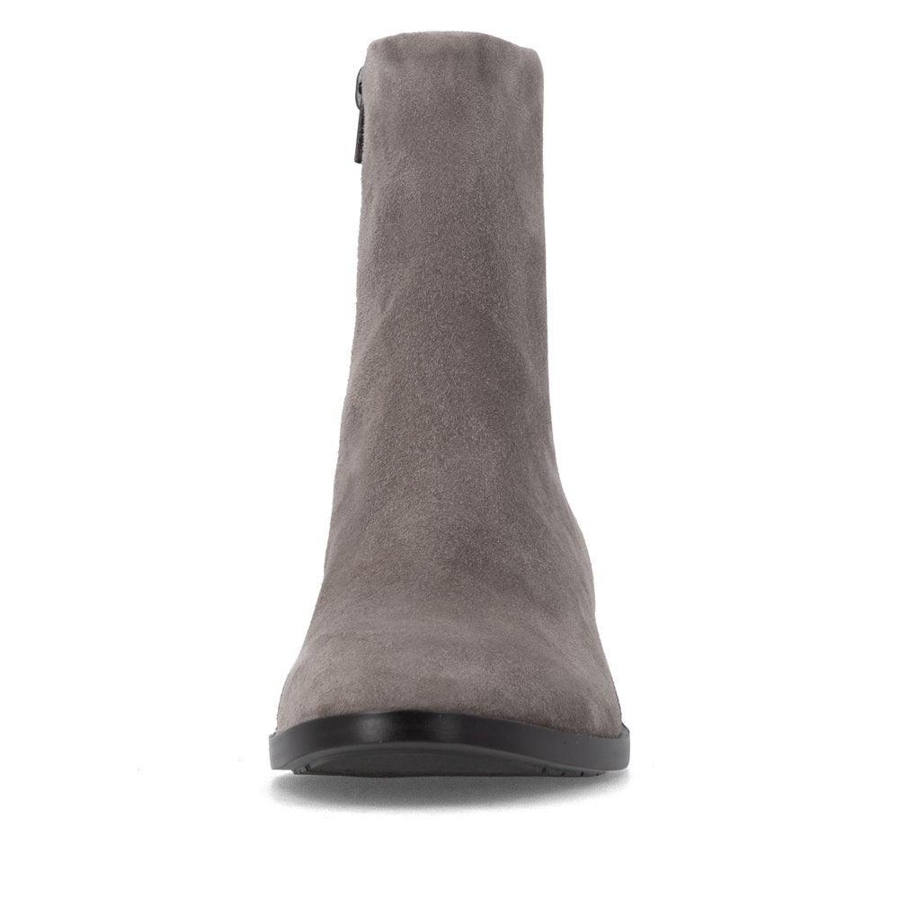 Remonte D3U73-42 women's wide grey suede side zip ankle boots, front view.