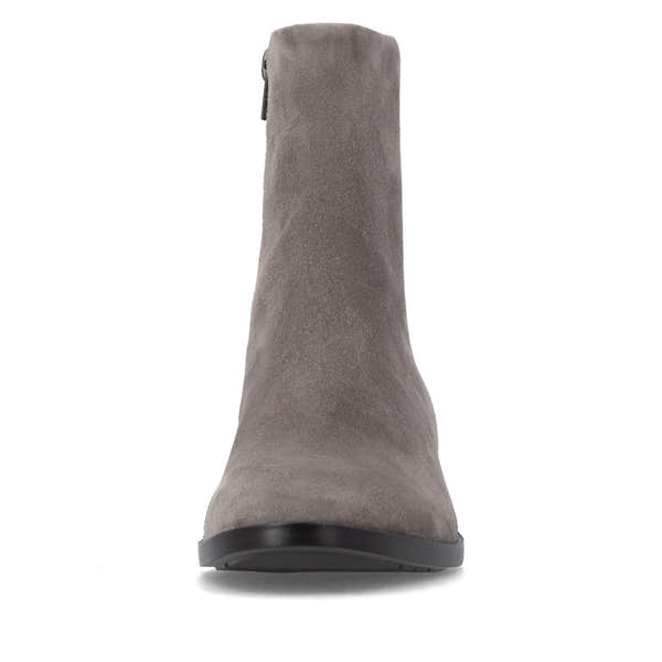 Remonte D3U73-42 women's wide grey suede side zip ankle boots, front view.
