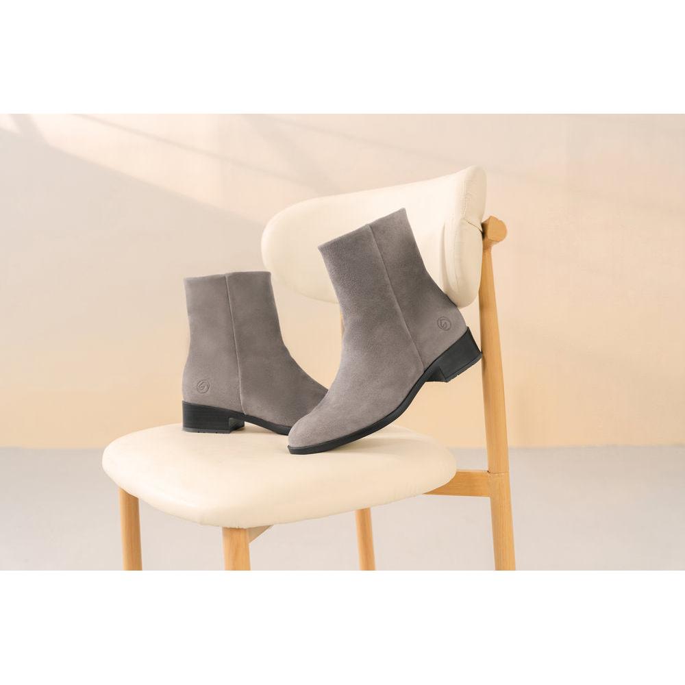 Remonte D3U73-42 women's wide grey suede side zip ankle boots, lifestyle view 1 of 9.