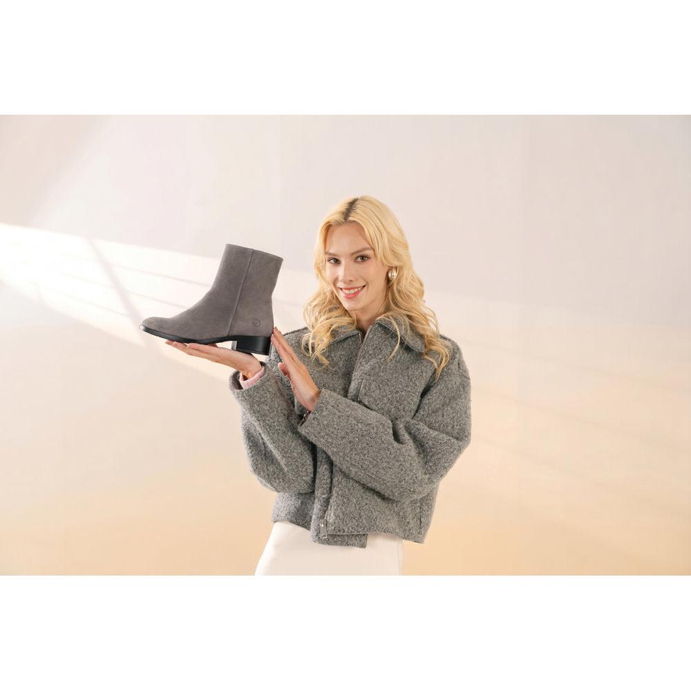 Remonte D3U73-42 women's wide grey suede side zip ankle boots, lifestyle view 3 of 9.