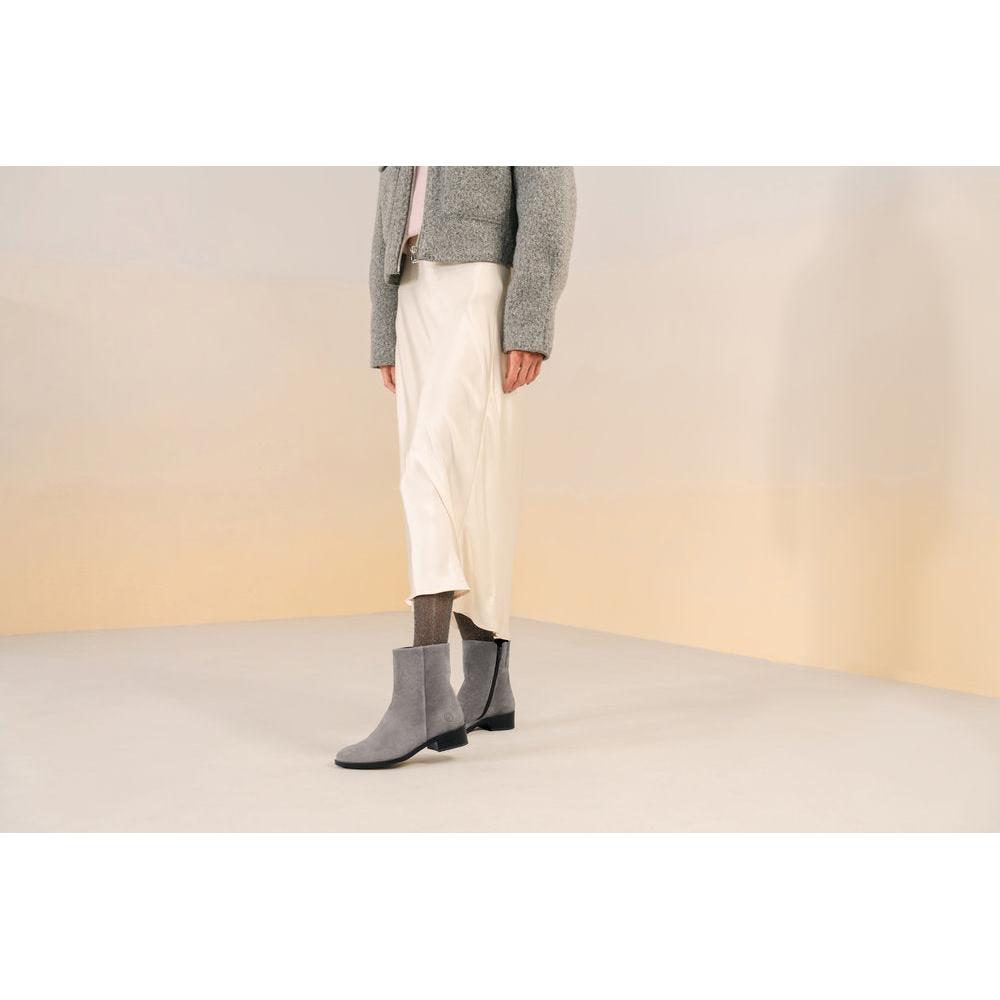 Remonte D3U73-42 women's wide grey suede side zip ankle boots, lifestyle view 4 of 9.