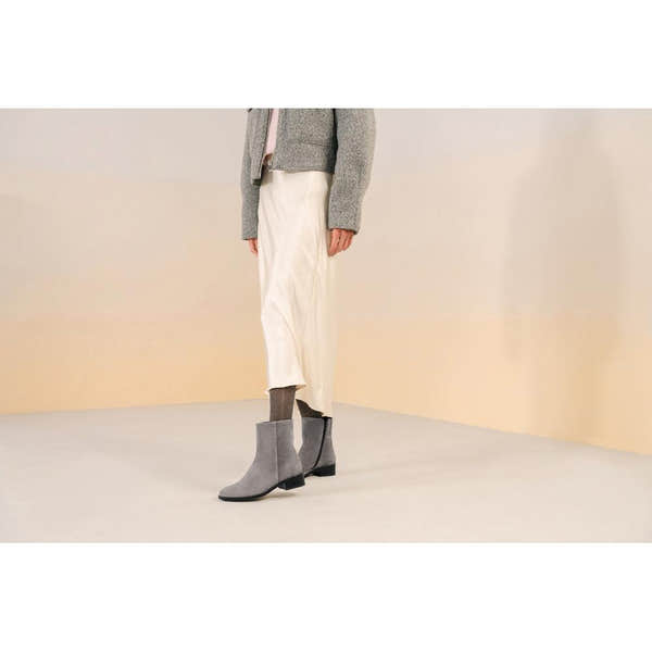 Remonte D3U73-42 women's wide grey suede side zip ankle boots, lifestyle view 4 of 9.
