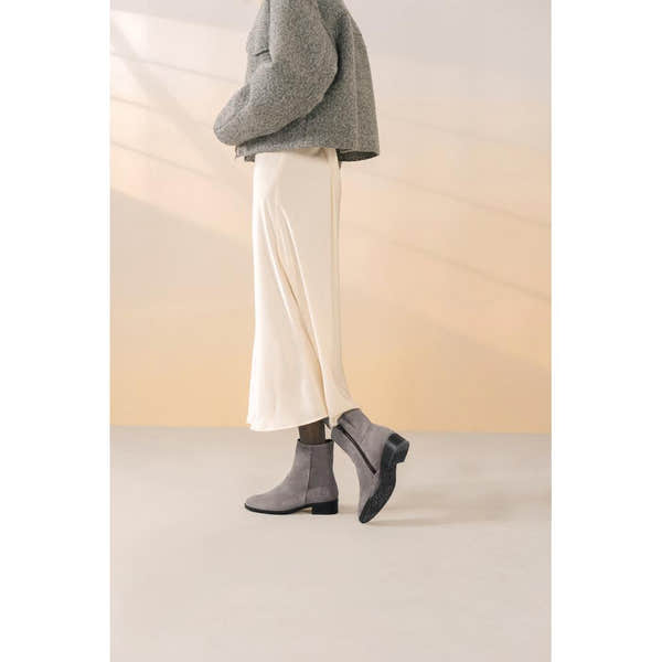 Remonte D3U73-42 women's wide grey suede side zip ankle boots, lifestyle view 5 of 9.