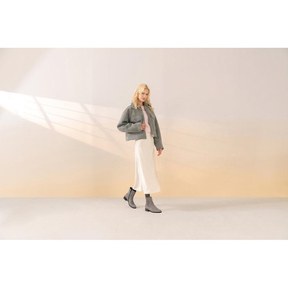 Remonte D3U73-42 women's wide grey suede side zip ankle boots, lifestyle view 6 of 9.