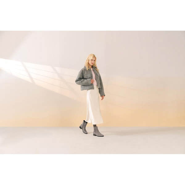 Remonte D3U73-42 women's wide grey suede side zip ankle boots, lifestyle view 6 of 9.