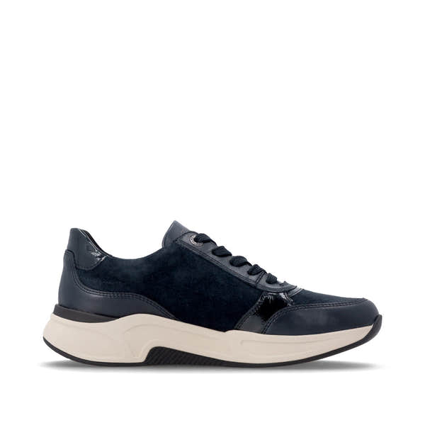 Remonte D3V00-14 women's wide navy suede water resistant zip & lace shoes, outer side view.