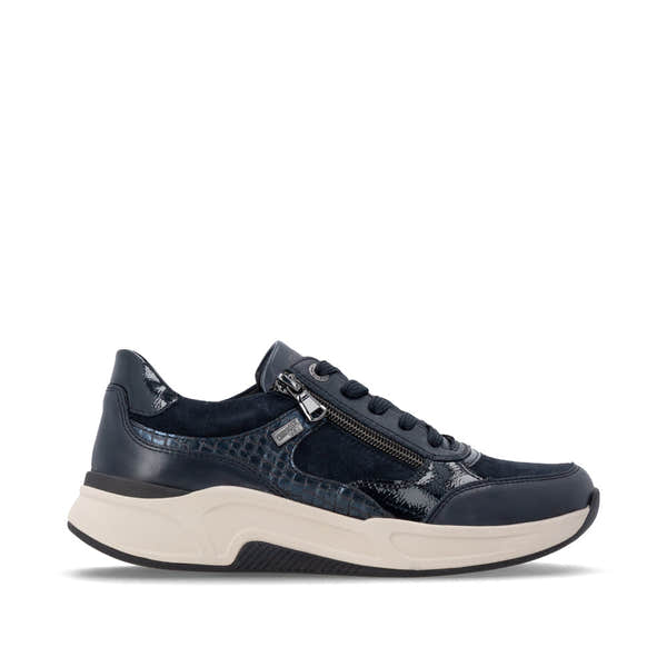 Remonte D3V00-14 women's wide navy suede water resistant zip & lace shoes, opposite side view.