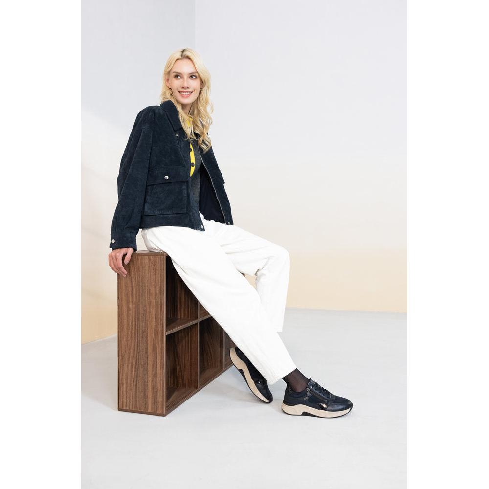 Remonte D3V00-14 women's wide navy suede water resistant zip & lace shoes, lifestyle view 1 of 2.