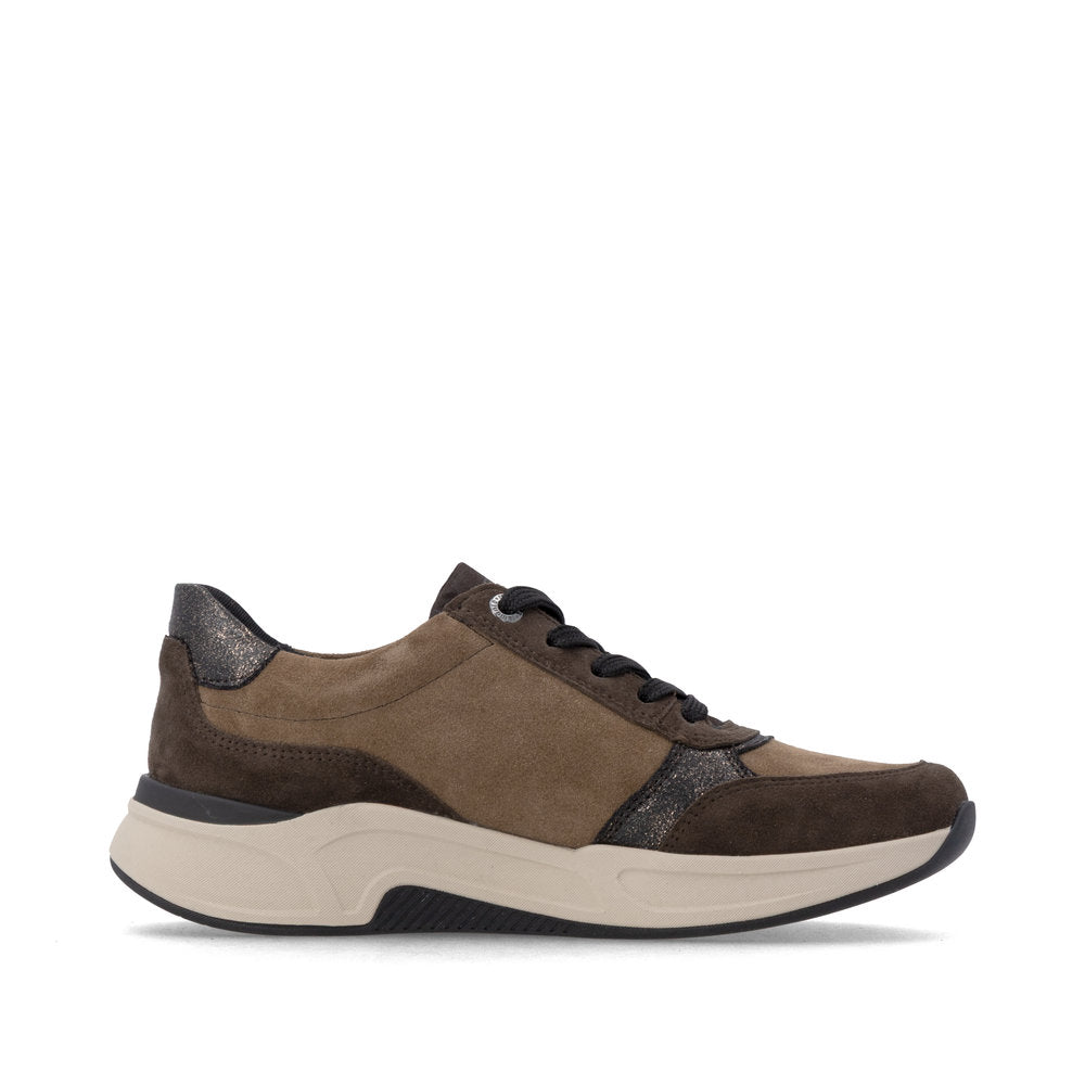 Remonte D3V00-25 women's wide brown suede water resistant zip & lace shoes, outer side view.