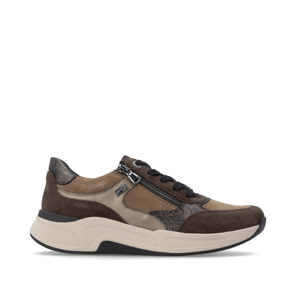Remonte D3V00-25 women's wide brown suede water resistant zip & lace shoes, opposite side view.