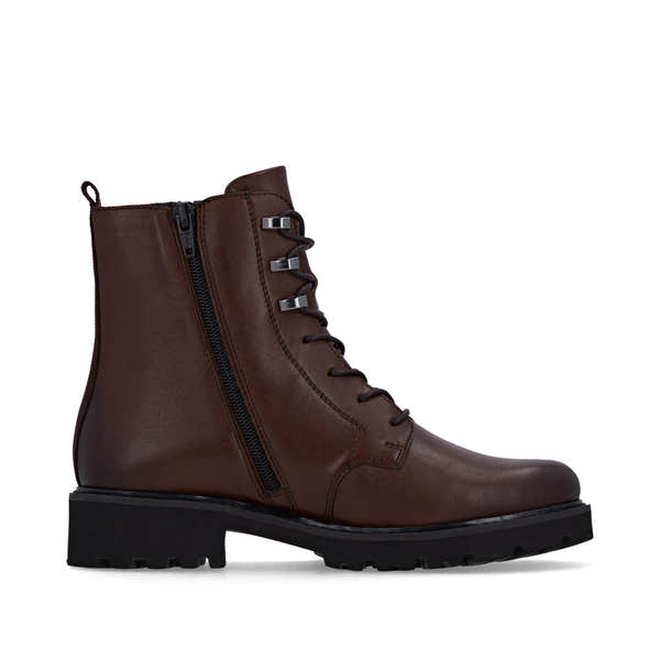 Remonte D8656-25 women's wide brown leather water resistant zip & lace ankle boots, outer side view.