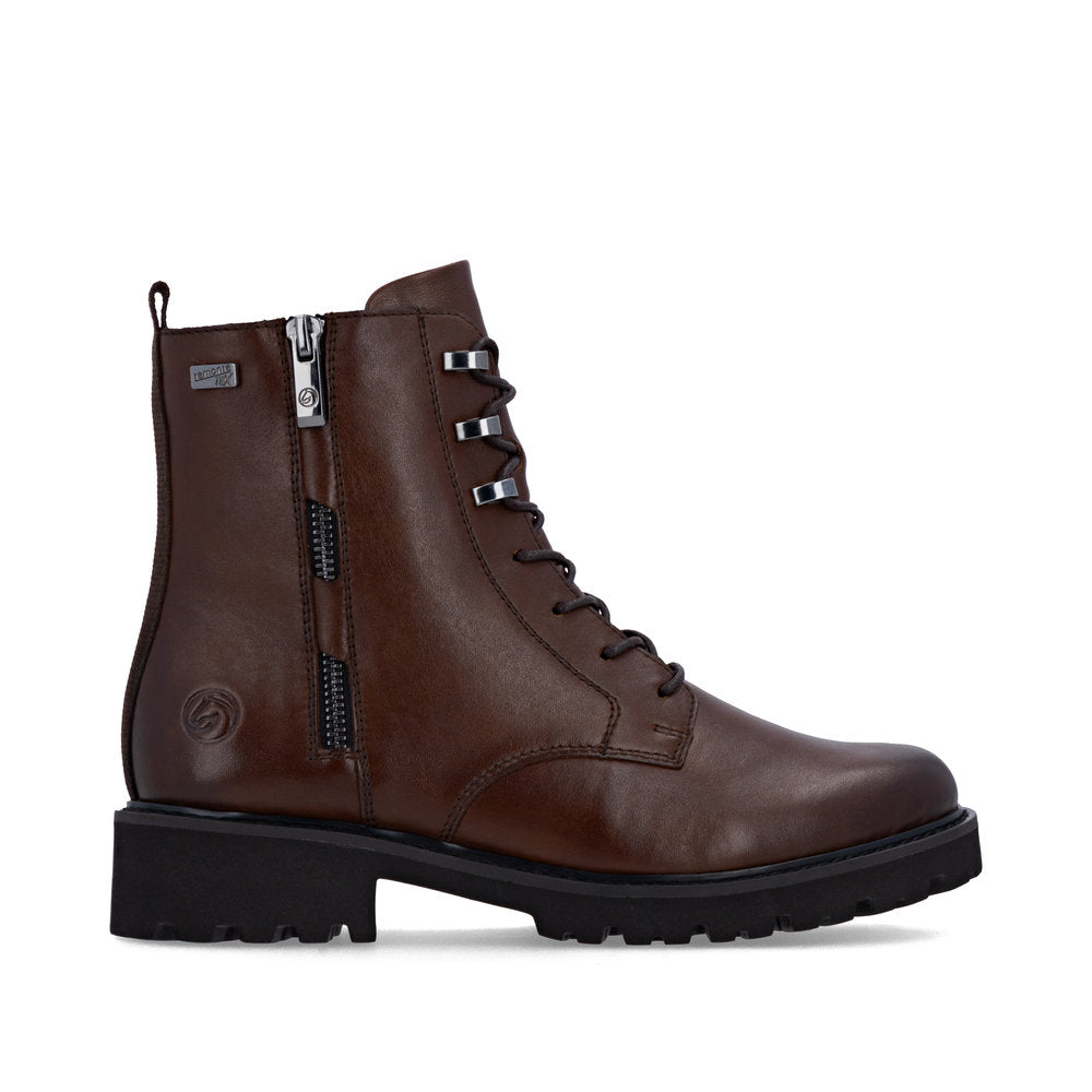 Remonte D8656-25 women's wide brown leather water resistant zip & lace ankle boots, opposite side view.