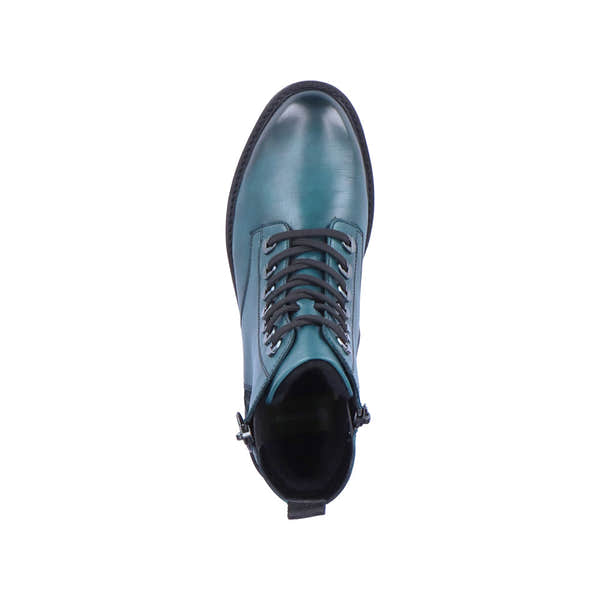 Remonte D8671-12 women's petrol leather zip & lace ankle boots, top view.
