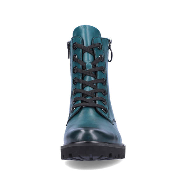 Remonte D8671-12 women's petrol leather zip & lace ankle boots, front view.