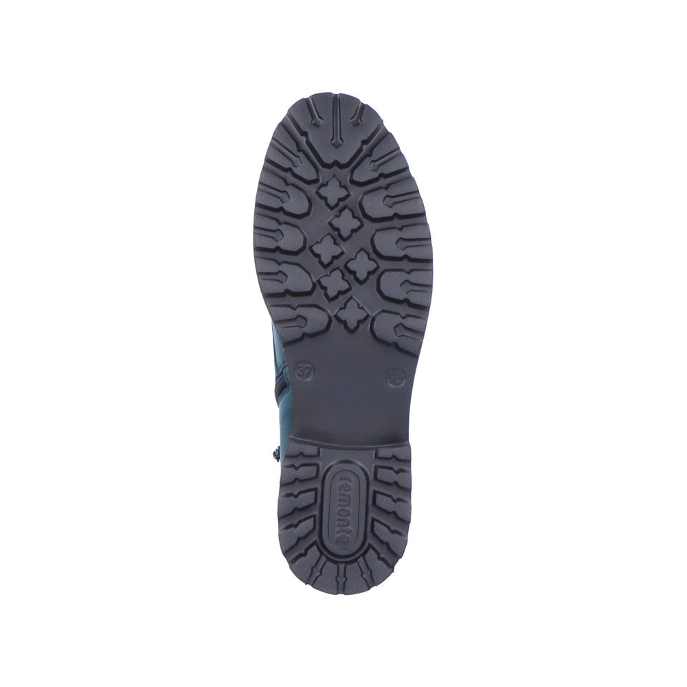 Remonte D8671-12 women's petrol leather zip & lace ankle boots, sole and tread view.
