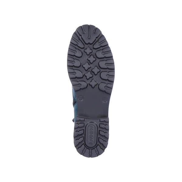 Remonte D8671-12 women's petrol leather zip & lace ankle boots, sole and tread view.