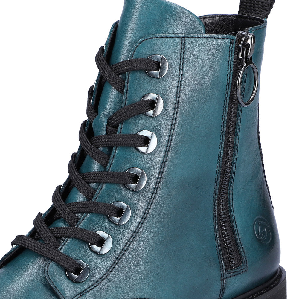 Remonte D8671-12 women's petrol leather zip & lace ankle boots, lifestyle view.