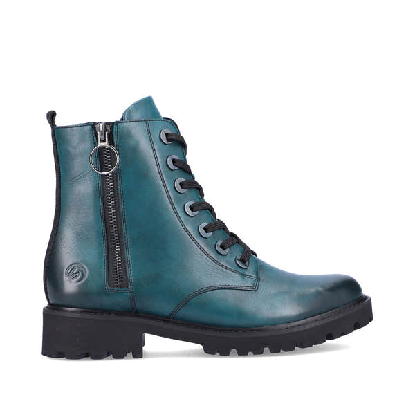 Remonte D8671-12 women's petrol leather zip & lace ankle boots, opposite side view.