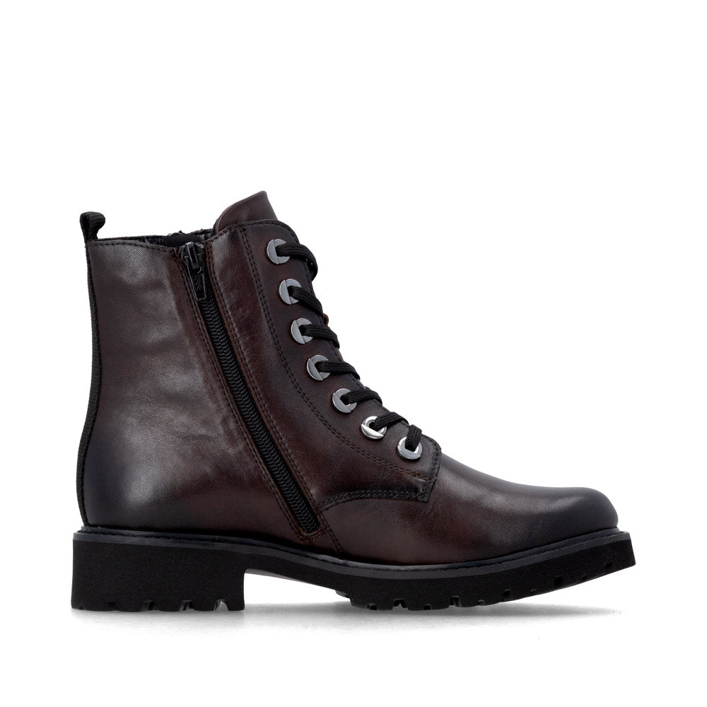 Remonte D8671-25 women's wide brown leather zip & lace ankle boots, outer side view.