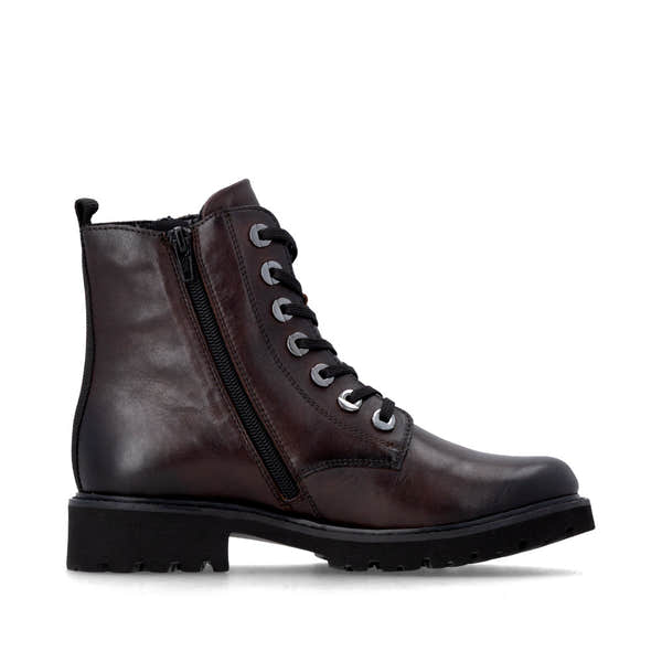 Remonte D8671-25 women's wide brown leather zip & lace ankle boots, outer side view.