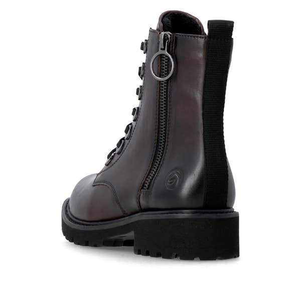 Remonte D8671-25 women's wide brown leather zip & lace ankle boots, rear three-quarter view.