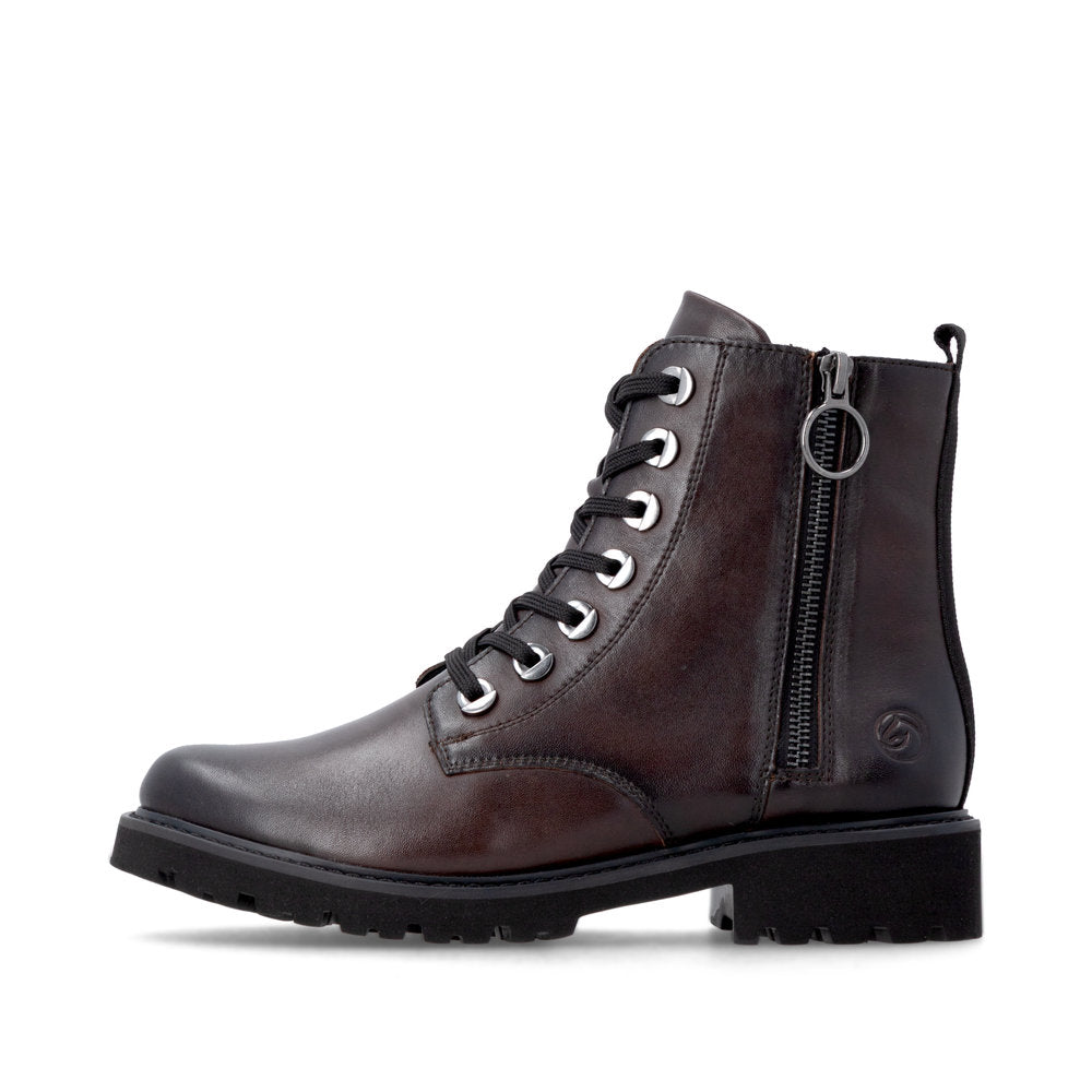 Remonte D8671-25 women's wide brown leather zip & lace ankle boots, inner side view.