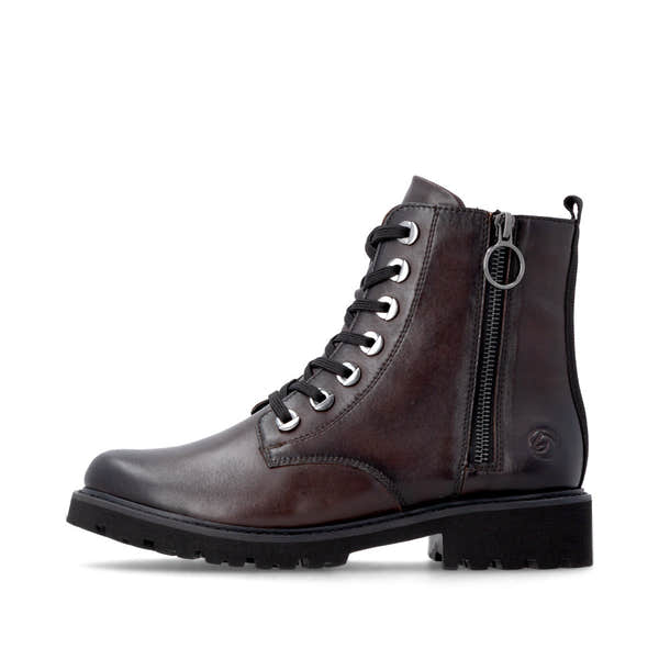 Remonte D8671-25 women's wide brown leather zip & lace ankle boots, inner side view.